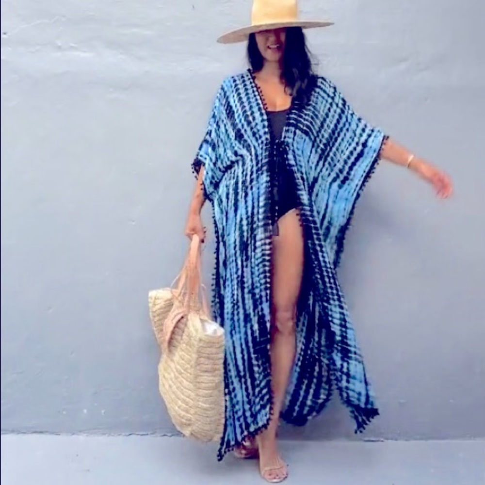 Made in Bali 🦋 Hand Dyed Pom Pom Kimono Robe Cover Up